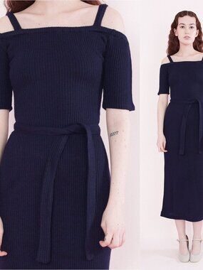 Samantha Pleet Off the Shoulder Capulet Dress Size Dark Blue Midnight M